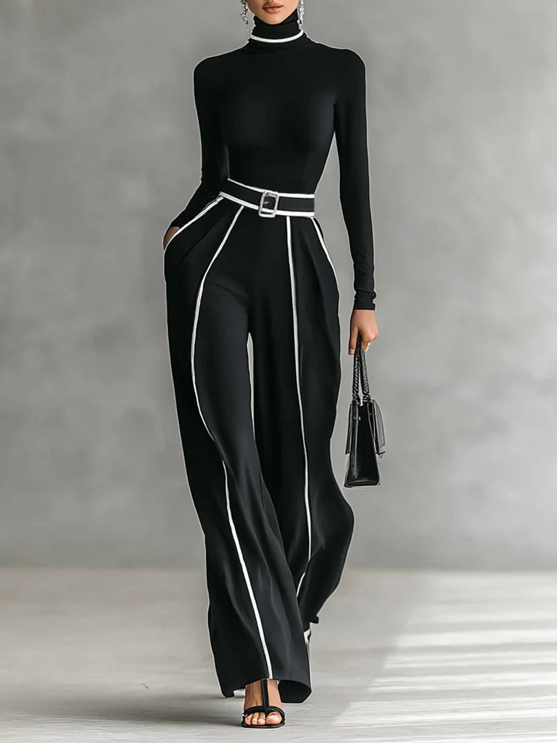 CONJUNTO TOP DE CUELLO ALTO Y PANTALONES CON CINTURÓN