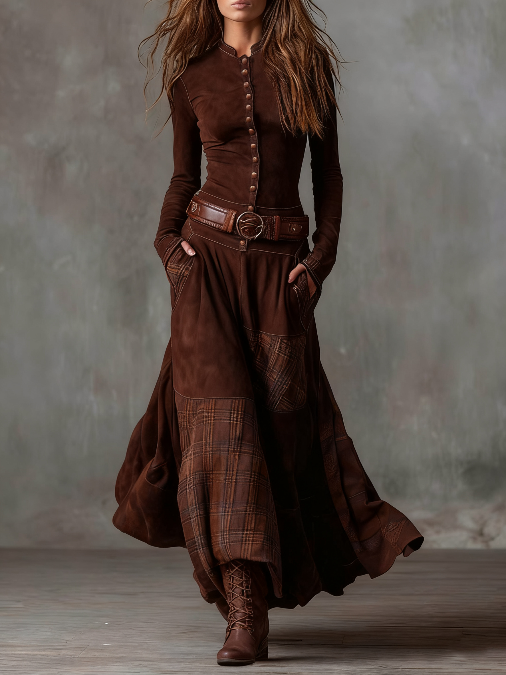 VESTIDO LARGO VINTAGE (INCLUYE CINTURÓN)