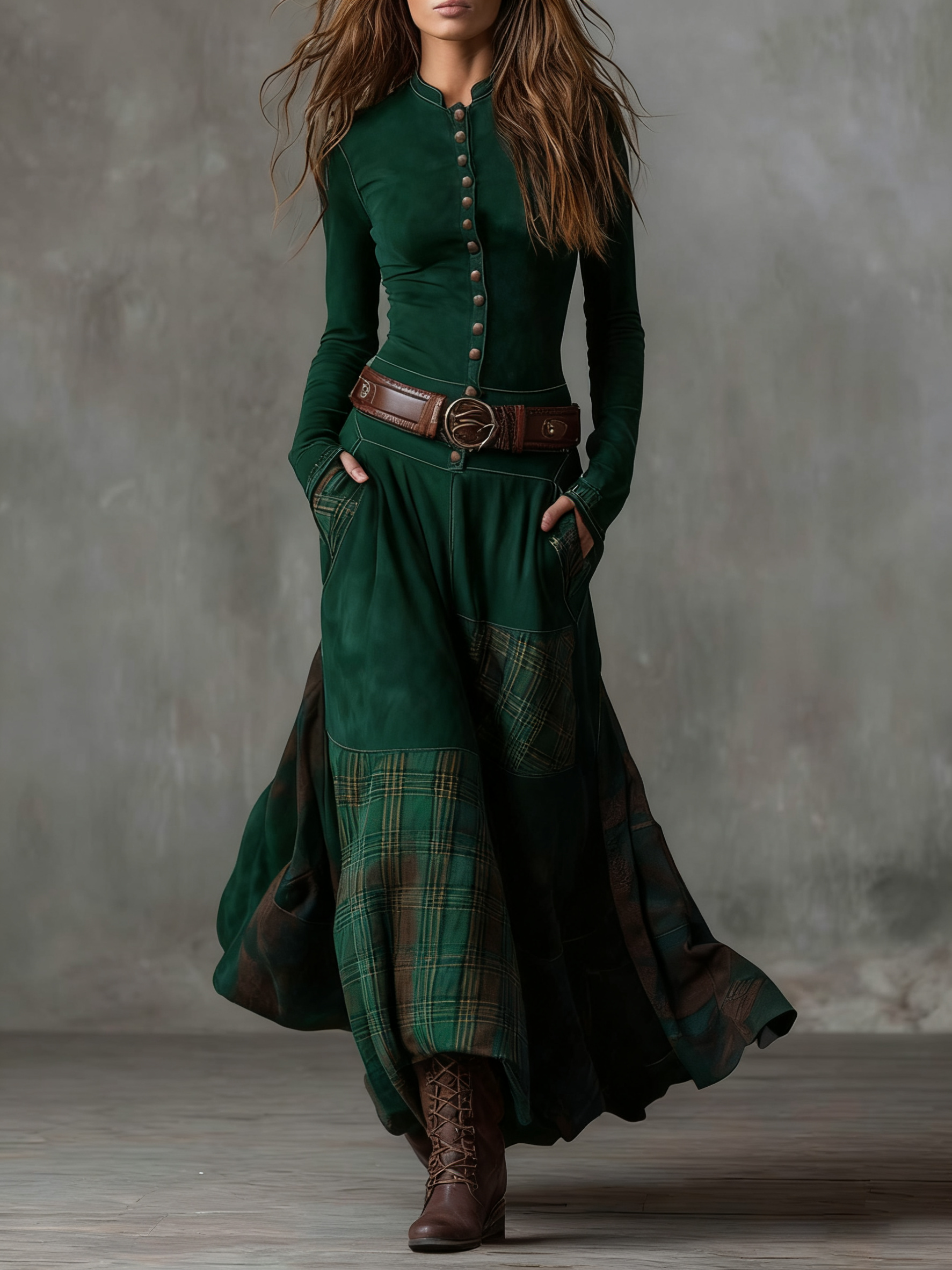VESTIDO LARGO VINTAGE (INCLUYE CINTURÓN)