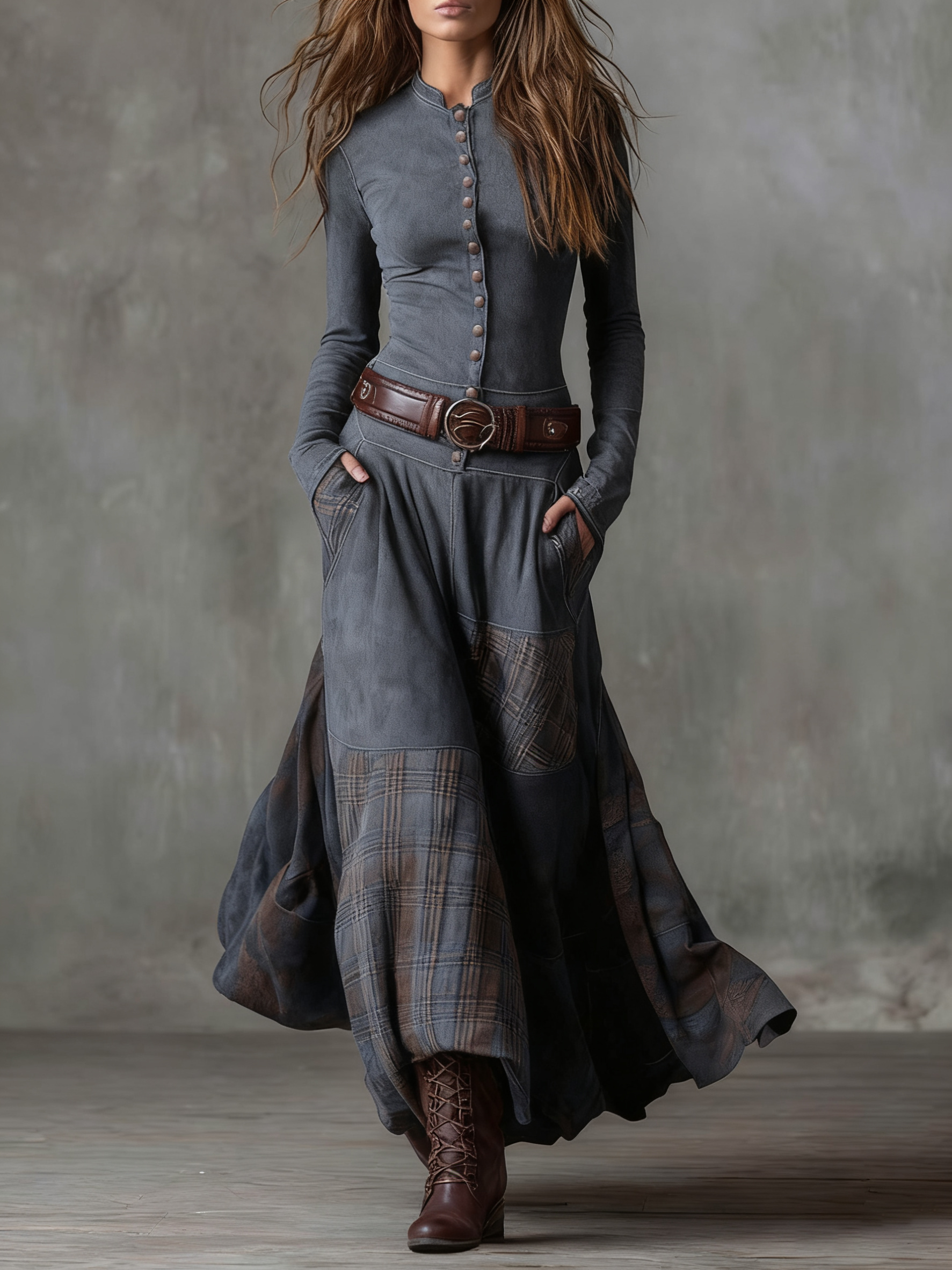 VESTIDO LARGO VINTAGE (INCLUYE CINTURÓN)