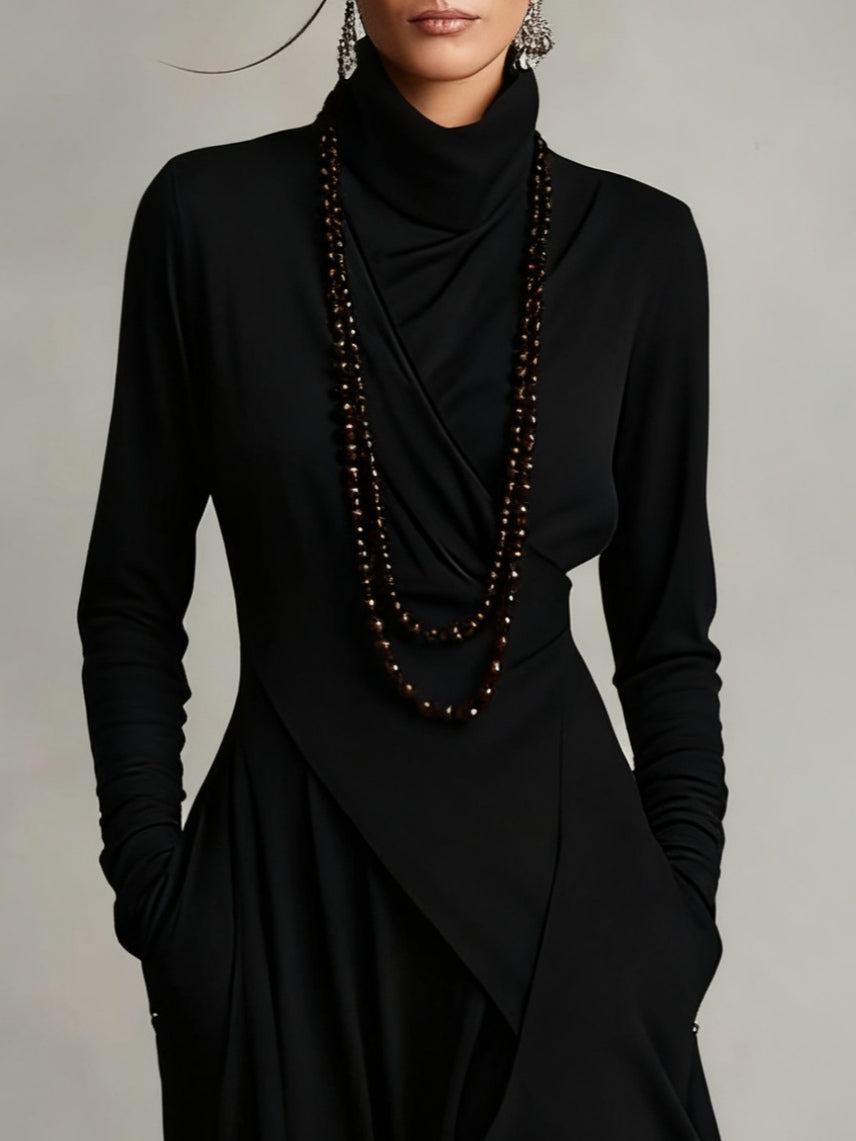 VESTIDO ASIMÉTRICO CON CUELLO ALTO