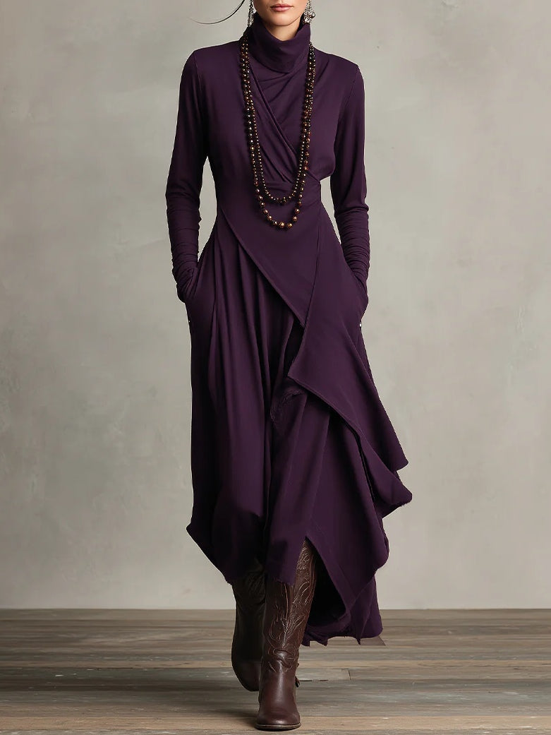 VESTIDO ASIMÉTRICO CON CUELLO ALTO