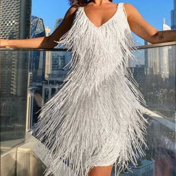 VESTIDO ELEGANTE CON FLECOS