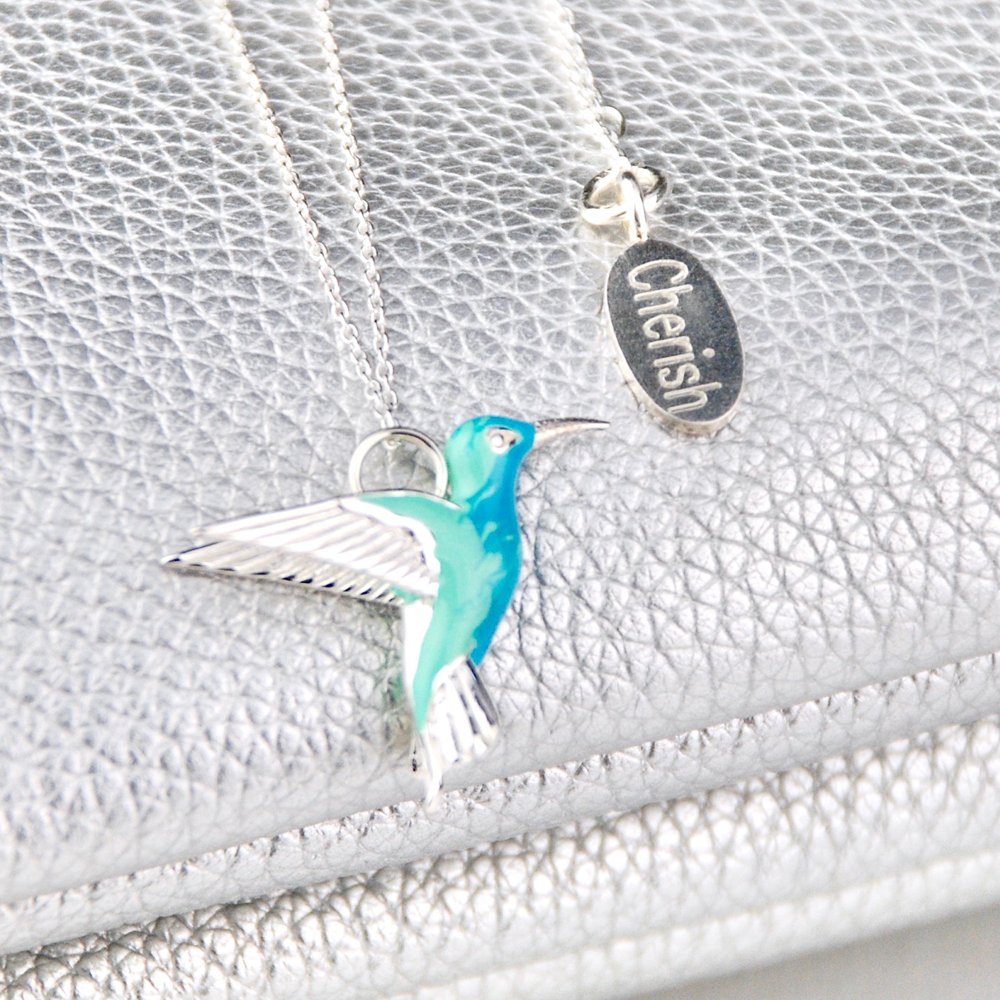 Collar con colibrí en plata de ley esmaltada