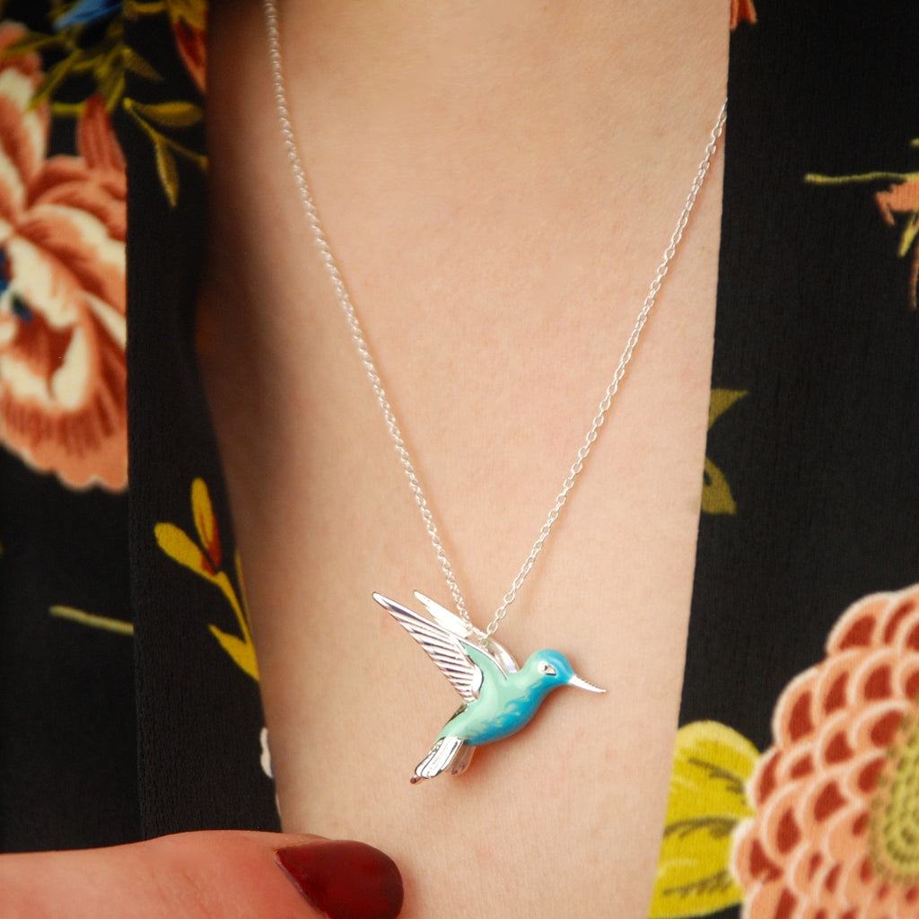 Collar con colibrí en plata de ley esmaltada
