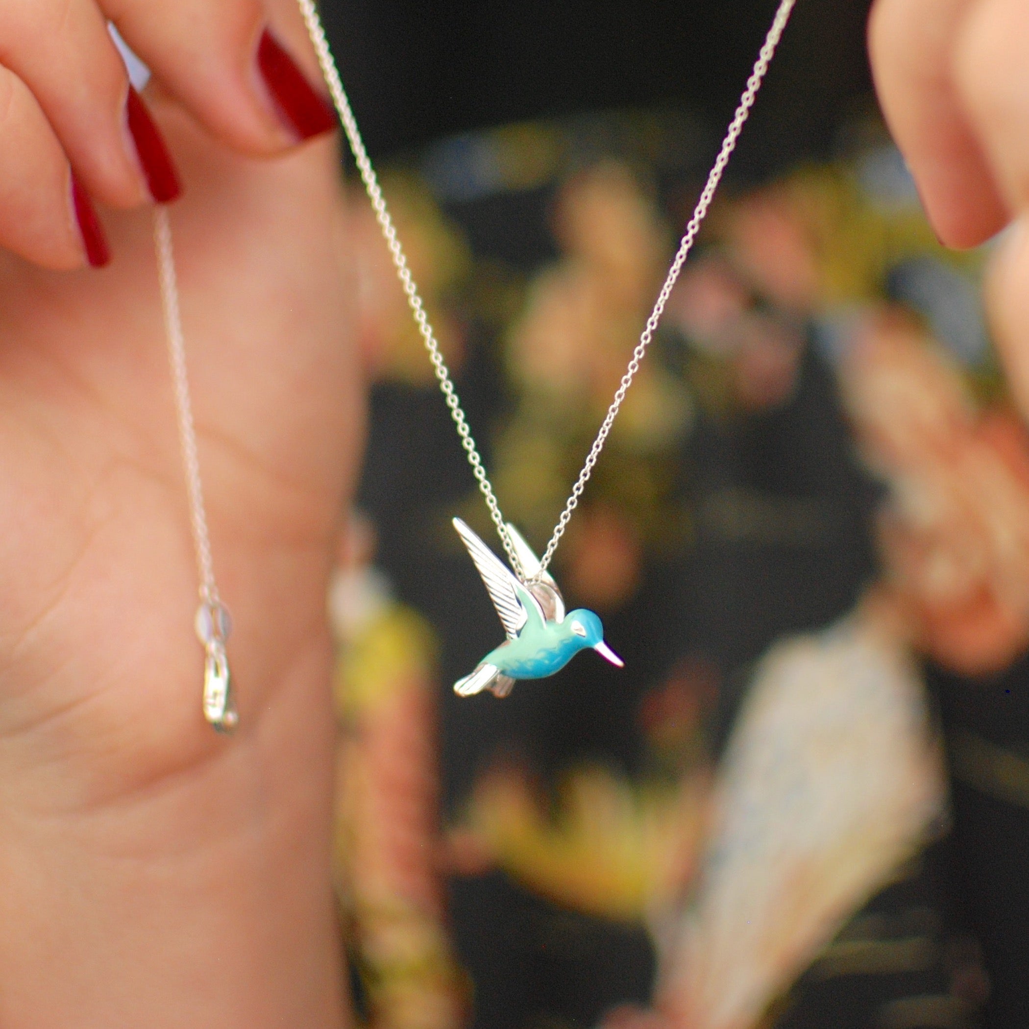 Collar con colibrí en plata de ley esmaltada