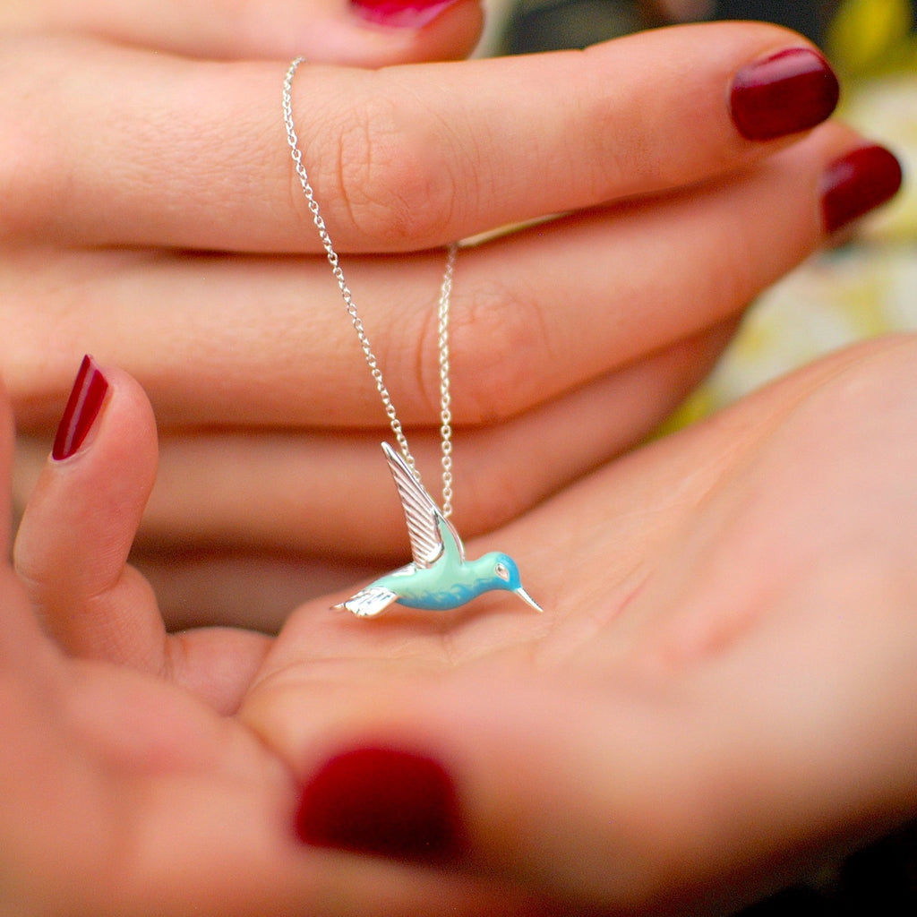 Collar con colibrí en plata de ley esmaltada
