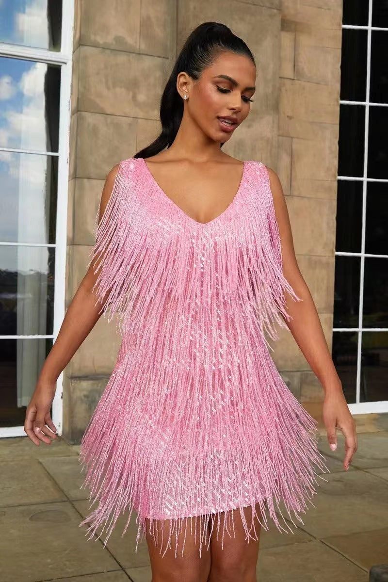 VESTIDO ELEGANTE CON FLECOS