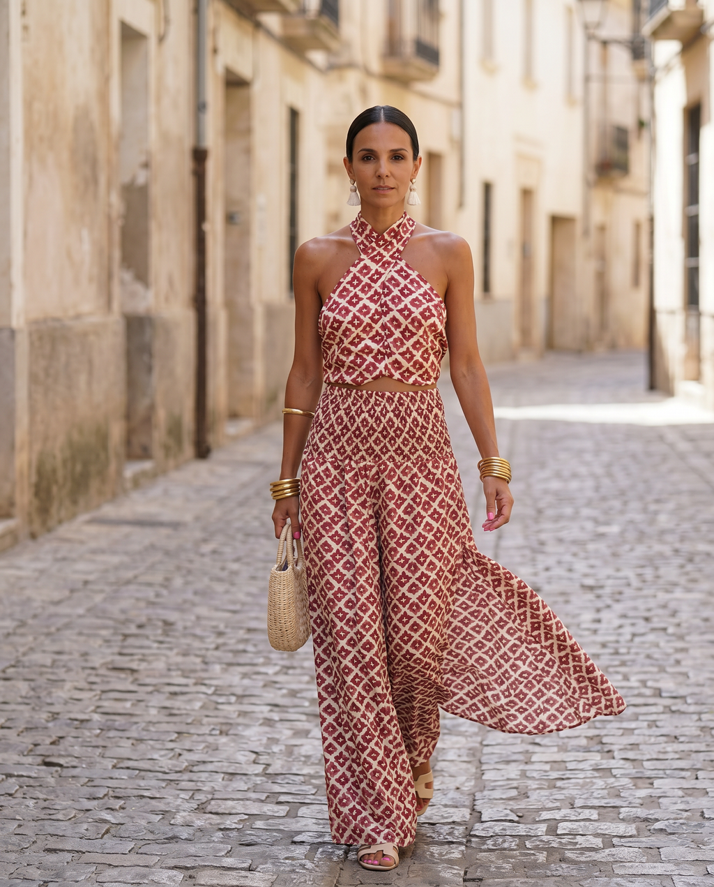 CONJUNTO ELEGANTE CON DISEÑO DE HOMBROS DESCUBIERTOS