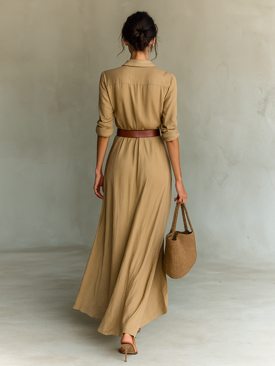 VESTIDO LARGO CON CUELLO DE SOLAPA