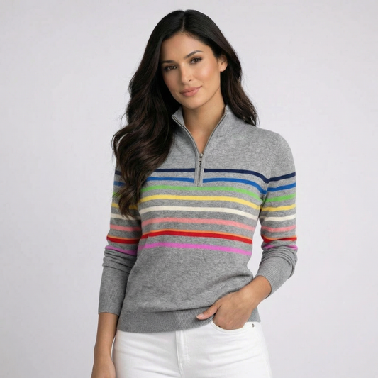 SUDADERA CON MEDIA CREMALLERA Y FRANJAS ARCOÍRIS