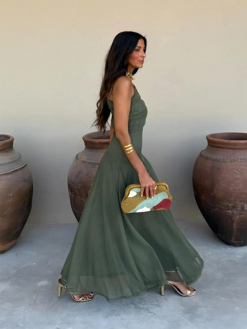 VESTIDO LARGO DE UN SOLO HOMBRO