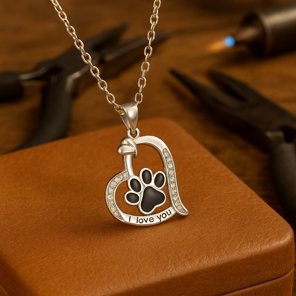 Collar con huella de pata de perro en forma de corazón con circonitas