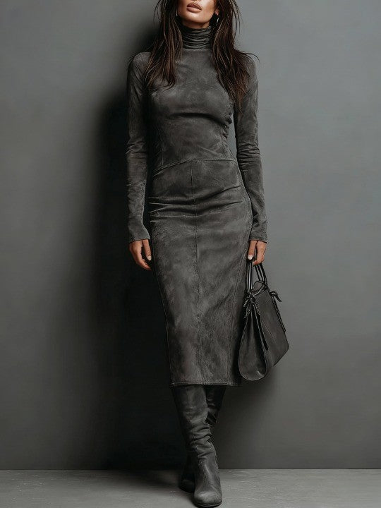 VESTIDO DE CUELLO ALTO CON MANGAS LARGAS