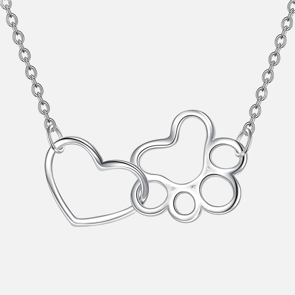 Collar con huella de pata en plata esterlina – Colgante con cristal en forma de corazón