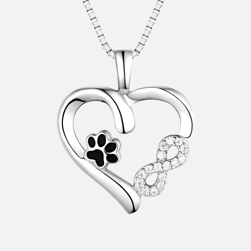 Collar con colgante en forma de pata y corazón con dije de infinito