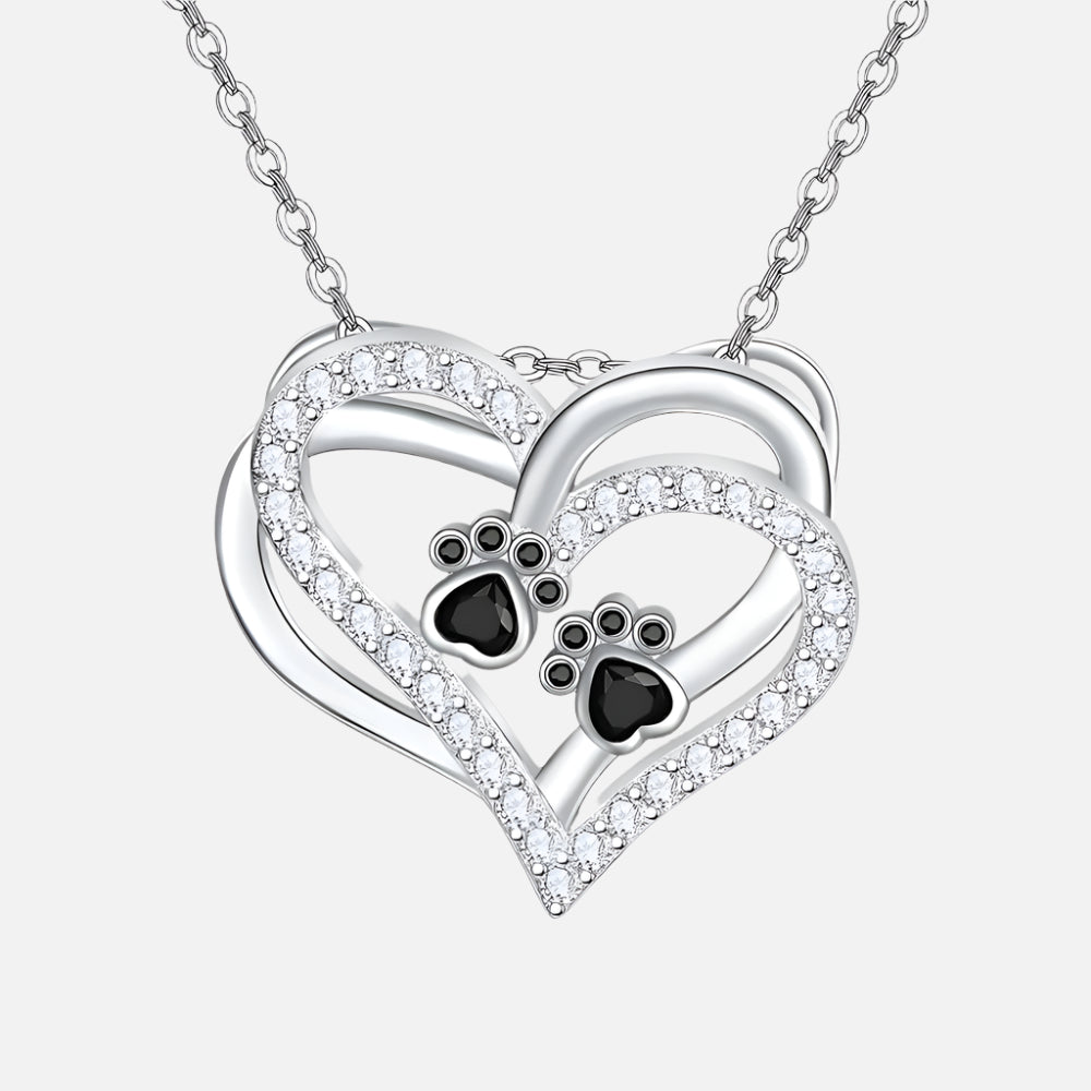 Collar con corazón y huella de perro con circonitas