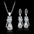 Conjunto de collar y pendientes Happy Cats en plata esterlina y zirconia cúbica blanca pulida
