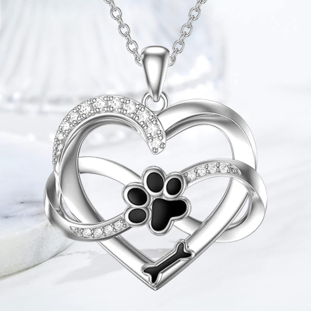 Collar Infinity Heart & Paw en plata de ley 925 con circonitas